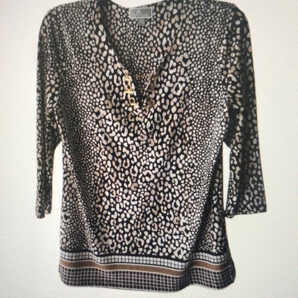 JM Collection Animal Print V-Neck Blouse - Picture 1 of 3